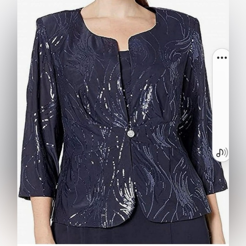 Alex Evenings Navy Blue  Sequin Embellished Evening Jacket